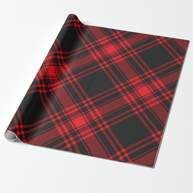 Papel De Regalo Tartan Clan Stewart Plaid Black Red Check Pattern (Desenrollado)