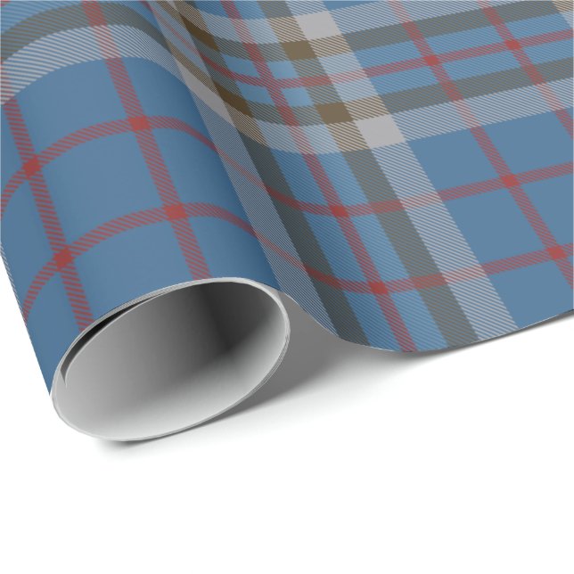 Papel De Regalo Tartan Clan Thompson Planteó Blue Gray Check (Esquina del rollo)