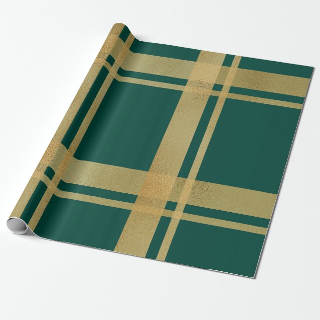 Papel De Regalo Tartán clásico verde y oro (Desenrollado)
