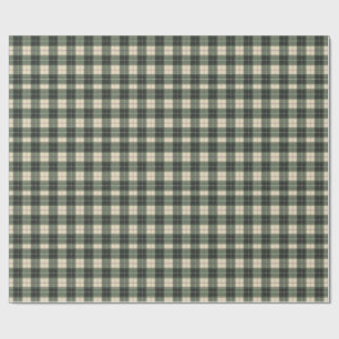 Papel De Regalo Tartan de copo de nieve verde bosque y crema