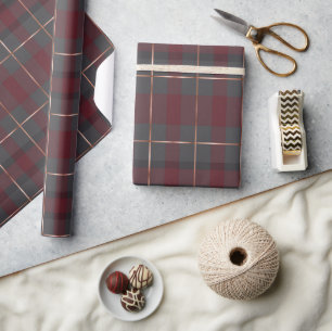 Papel De Regalo Tartan de Cuadros Rojo y Gris Clásico