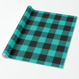 Papel De Regalo Tartan de leñador de cuadros negros y azul verdoso