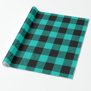 Papel De Regalo Tartan de leñador de cuadros negros y azul verdoso
