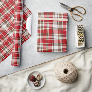Papel De Regalo Tartan de Navidad en Rojo Arándano, Rojo, Mocha...