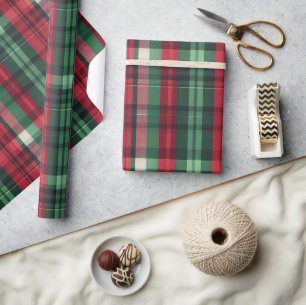 Papel De Regalo Tartán de Placa Verde Rojo Tradicional