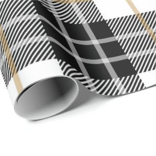 Papel De Regalo Tartán escocés negro y blanco