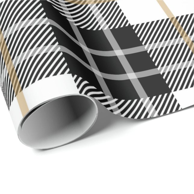 Papel De Regalo Tartán escocés negro y blanco (Esquina del rollo)