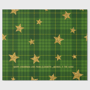 Papel De Regalo Tartan Esmeralda Brillante Estrella Dorada Navidad