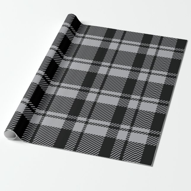 Papel De Regalo Tartán gris y negro moderno (Desenrollado)