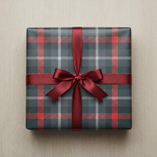 Papel De Regalo Tartan Gris y Rojo Moderno: Cuadro Escocés Elegant
