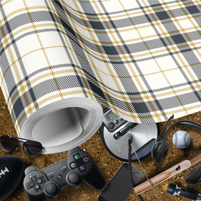 Papel De Regalo Tartán - Ivory Mustard Gold y gráfico (Tartan - Ivory Mustard Gold and Graphite Wrapping Paper Rolls by Leapfroglisics Shop)