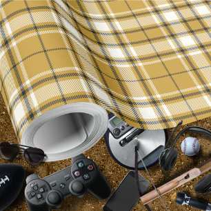 Papel De Regalo Tartán - Marfil de oro y grafito de mostaza