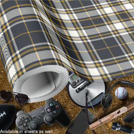 Papel De Regalo Tartán - Marfil gráfico y oro mostaza