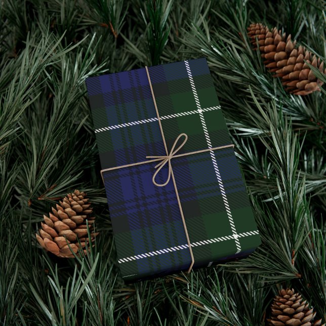 Papel De Regalo Tartán militar de Campbell verde de relleno ruso (Plaid Rustic Green Blue Tartan Wrapping Paper)
