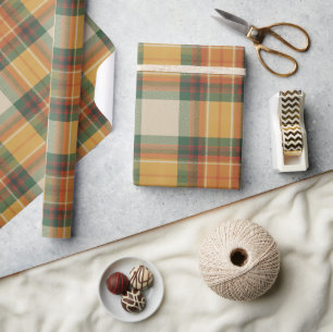 Papel De Regalo Tartan Naranja, Verde y Crema Acogedor