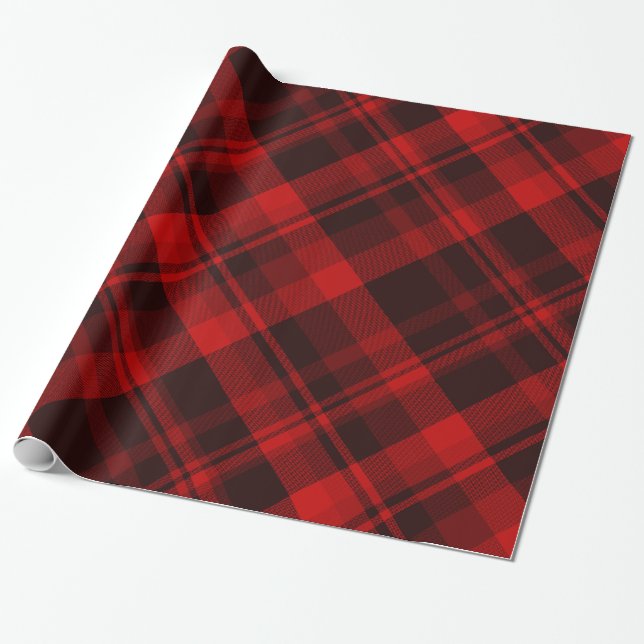 Papel De Regalo Tartán negro rojo de búfalo de vacaciones (Desenrollado)