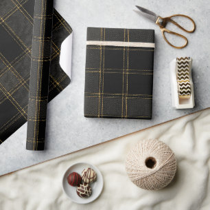 Papel De Regalo Tartan negro y dorado de lujo Plaid elegante