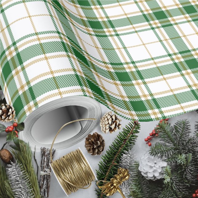 Papel De Regalo Tartán - Oro blanco-verde-caramelo (Tartan - White-Green-Caramel Gold Wrapping Paper by Leapfroglisics Shop)