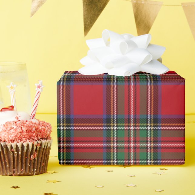 Papel De Regalo Tartan Plaid Clan Stewart Rústico Verde Rojo (Fiesta de cumpleaños )