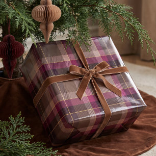 Papel De Regalo Tartan Plaid de Navidad Clásico de Ciruela Marrón