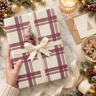 Papel De Regalo Tartan Plaid de Navidad en crema de Borgoña
