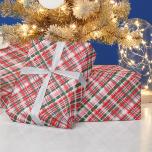 Papel De Regalo Tartan Plaid de Navidad festivo rosa verde rojo