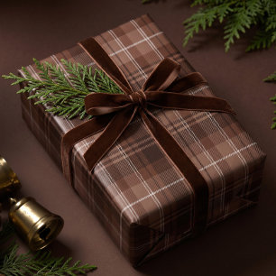 Papel De Regalo Tartan Plaid de Navidad Marrón Oscuro Clásico Fest