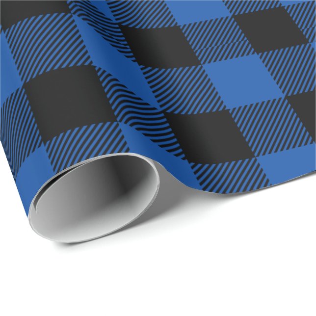 Papel De Regalo Tartan Plaid de Navidad Retro Azul Negro (Esquina del rollo)