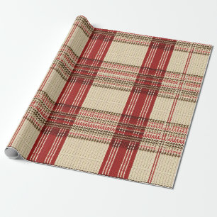 Papel De Regalo Tartan Plaid de punto marrón rojo crema acogedor