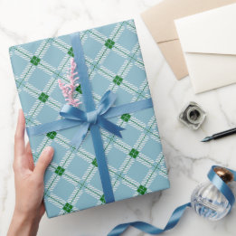 Papel De Regalo Tartan Plaid Fresco Azul Cielo Verde