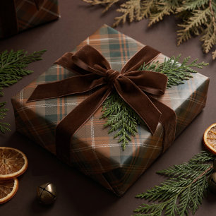Papel De Regalo Tartan Plaid Navideño Clásico Marrón Verde