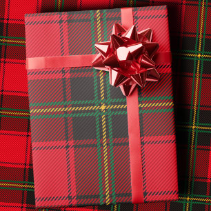 Papel De Regalo Tartan Plaid Navideño Clásico Rojo y Verde