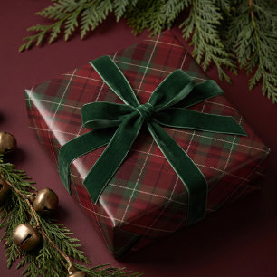 Papel De Regalo Tartan Plaid Navideño Festivo Rojo Oscuro Verde