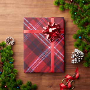 Papel De Regalo Tartan Plaid Rojo Negro y Blanco en Negrita
