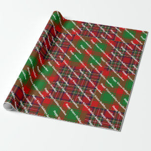 Papel De Regalo Tartan Plaid Rojo Verde Feliz Navidad Nombre Perso