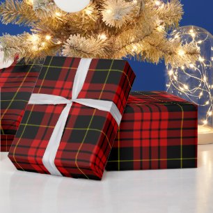 Papel De Regalo Tartán rojo y negro, tocado Navidad