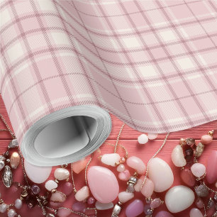 Papel De Regalo Tartán - Rosa bebé con cemento blanco y rosa oscur