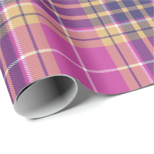 Papel De Regalo Tartán rosa, dorado y azul