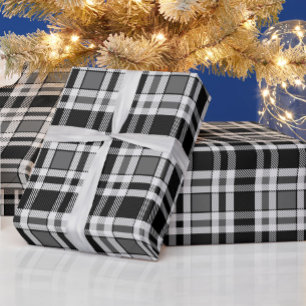 Papel De Regalo Tartán Tartán Tartán de plástico blanco gris negro