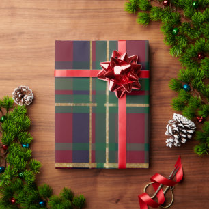 Papel De Regalo Tartan Verde Bosque Borgoña