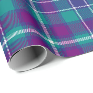 Papel De Regalo Tartán verde marino, púrpura y azul
