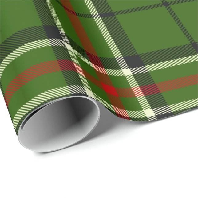 Papel De Regalo Tartán verde, negro, rojo y blanco (Esquina del rollo)