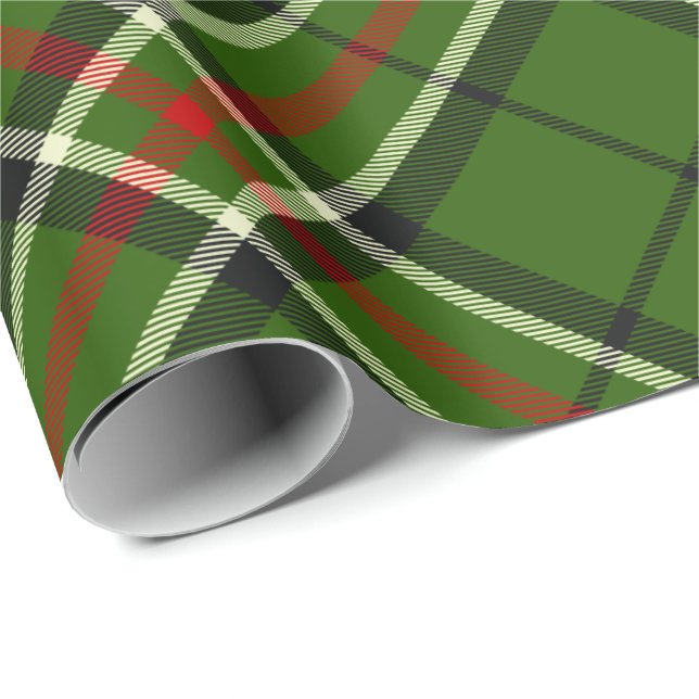 Papel De Regalo Tartán verde, negro, rojo y blanco girado (Esquina del rollo)