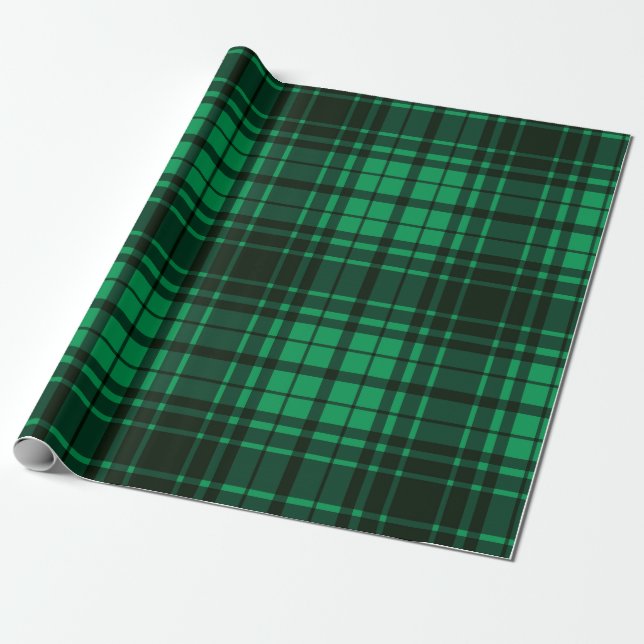 Papel De Regalo Tartán verde y negro de vacaciones festivas (Desenrollado)