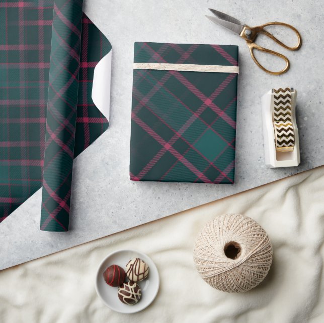 Papel De Regalo Tartán verde y rosa | Navidades de Plaid modernos (Artesanía)