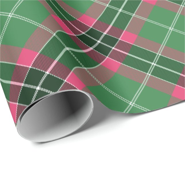 Papel De Regalo Tartán verde y rosa rotado (Esquina del rollo)