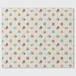 Papel De Regalo Tartas, globos y confeti Cumpleaños Scandi