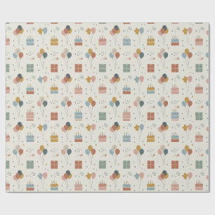Papel De Regalo Tartas, globos y confeti Cumpleaños Scandi