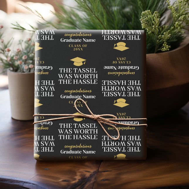 Papel De Regalo Tassel valía la pena la dificultad - graduación mo (Custom Graduation Wrapping Paper)
