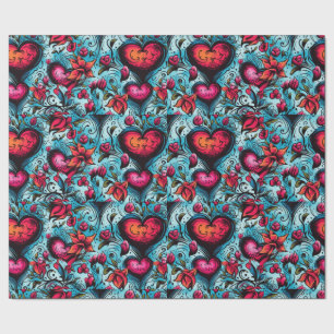 Papel De Regalo Tattoo Blue Hearts Tema